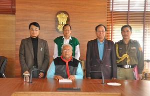 The Governor of Arunachal Pradesh Shri PB Acharya with representatives of NEZCC in the Gyatri Hall at Raj Bhavan Itanagar on 2nd  February� 2017.

